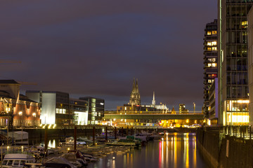 cologne rheinauhafen at night