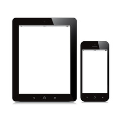 tablet and smartphone blank screen mockup white background
