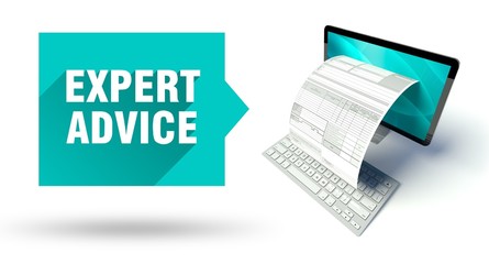 Expert advice computer with online tax form or invoice - obrazy, fototapety, plakaty