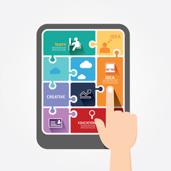 infographic finger push tablet Template jigsaw banner . concept