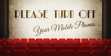 Please turn off cell phones screen in old retro cinema - obrazy, fototapety, plakaty