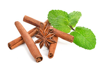 Sticks of cinnamon with mint and anise