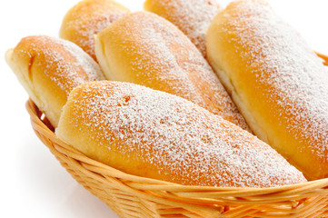 Italian buns with sweet cream on white background