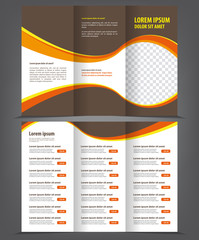 Trifold business brochure print template brown design - obrazy, fototapety, plakaty