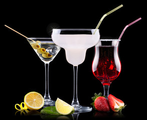 alcohol cocktail set with summer fruits