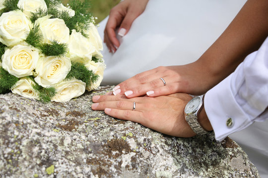 Wedding, rings and bouquet
