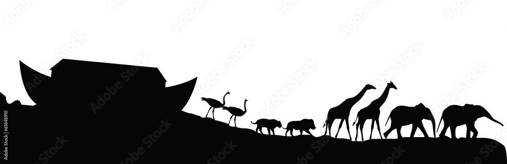 Wall mural noeh's ark and animals isolated on white, vector - Wall murals