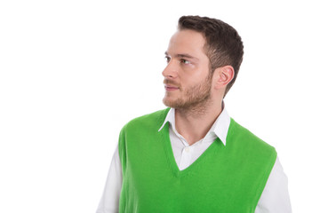 Mann im Profil isoliert in Pullover grün