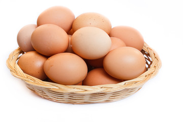 Eggs in wicker basket.