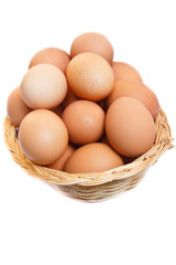 Eggs in wicker basket.