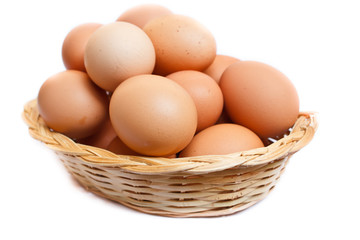 Eggs in wicker basket.