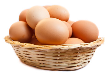 Eggs in wicker basket.