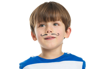 Little Boy With A Mustache Drawn