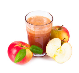 Apple juice and fresh fruits on wood 