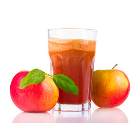 Apple juice and fresh fruits on wood 