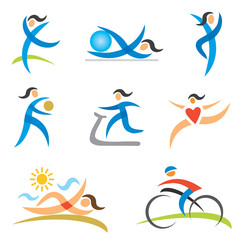 Sports healthy woman icons