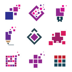 Human creativity building experience icon set pixel