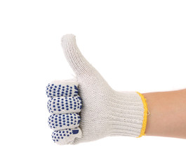 Thumb of man hand in glove.