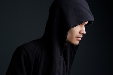 Man with hooded sweatshirt