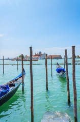 Naklejka premium Gondolas on the docks in Venice