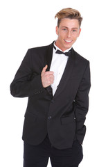 Trendy young man in black tuxedo