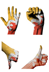 hands with multiple gestures (open palm, closed fist, thumbs up