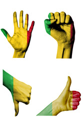 hands with multiple gestures (open palm, closed fist, thumbs up