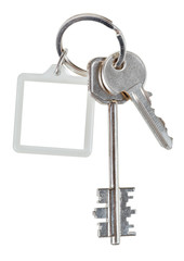 two home keys and square keychain on ring