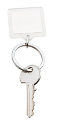 one home key and square keychain on ring