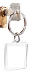 key with cut out square keychain in cylinder lock
