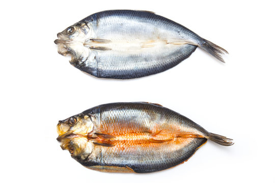Kippers isolated on a white studio background.