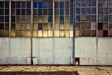 Foto op Plexiglas Industrieel gebouw Industriële garagedeuren met ramen