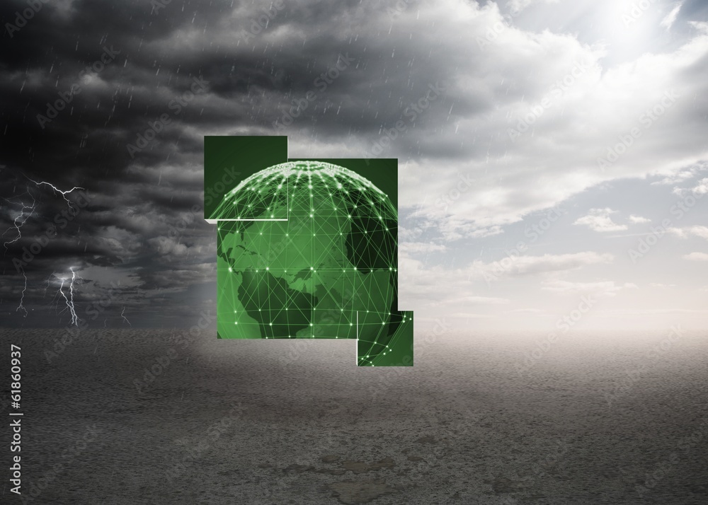 Poster composite image of green earth on abstract screen