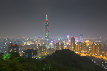 a beautiful Evening of Taipei city and Taipei 101 with silhouett