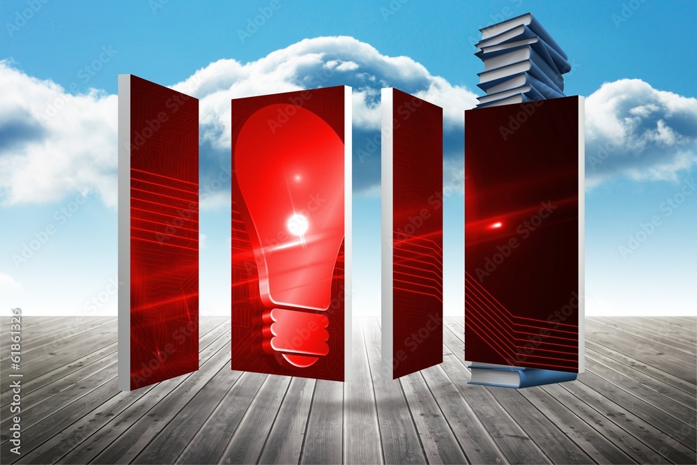 Poster Composite image of red light bulb graphic on abstract screen