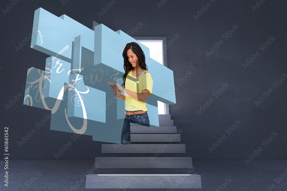 Poster Composite image of student using tablet on abstract screen