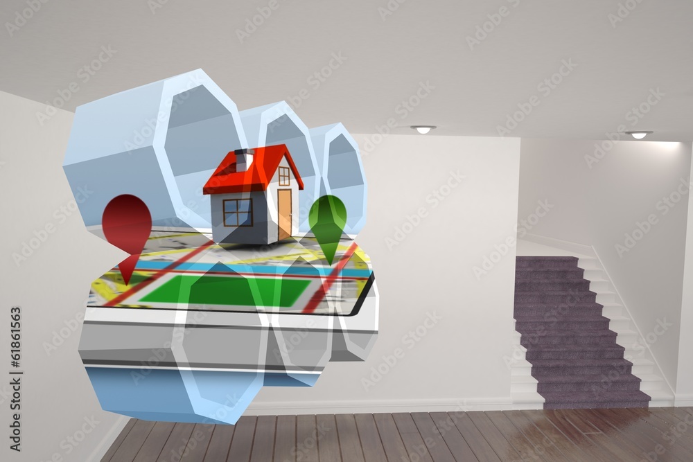 Poster Composite image of house on a map on abstract screen