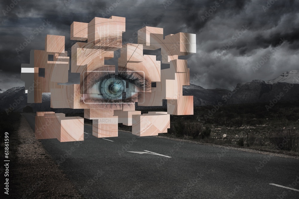 Poster Composite image of eye analysis on abstract screen