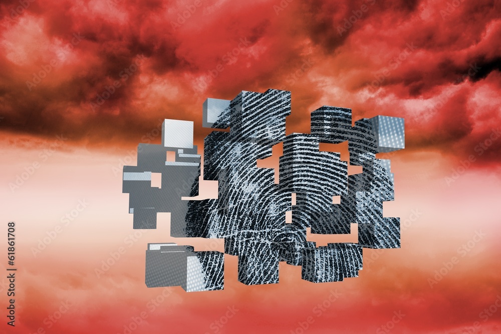 Poster Composite image of fingerprint on abstract screen
