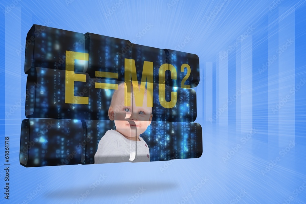 Poster composite image of baby genius on abstract screen