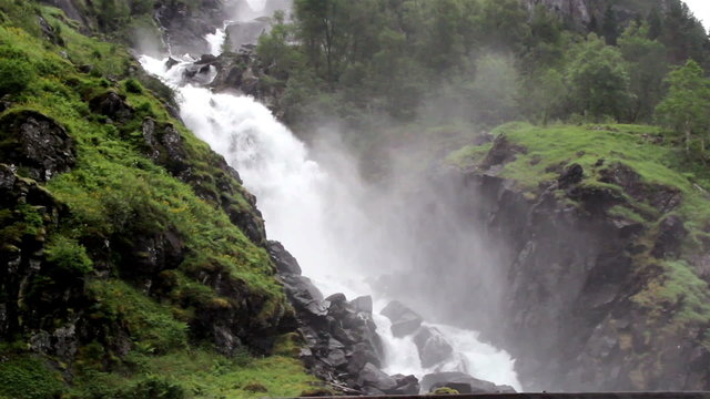Water vigorously pouring at the waterfalls