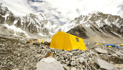 Everest Base Camp in cloudy day, Everest Region