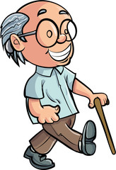 Cartoon Grandfather walking with a stick