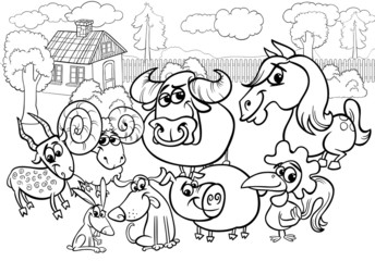 farm animals cartoon coloring page