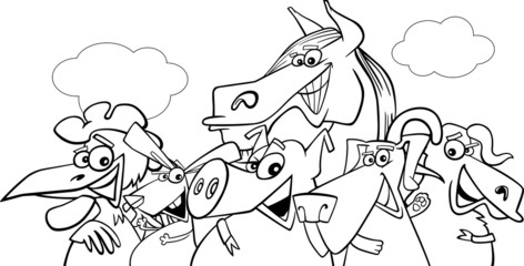 farm animals cartoon for coloring book