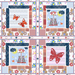 Patchwork for kids with butterflies and cats