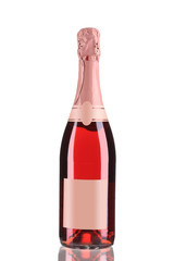 Close up of pink champagne bottle.