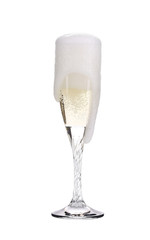 Elegant full champagne glass. Trickles