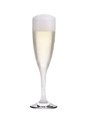 Elegant full champagne glass. Trickles