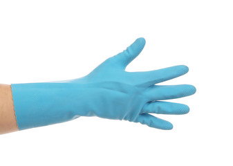 Blue glove on hand shows five.